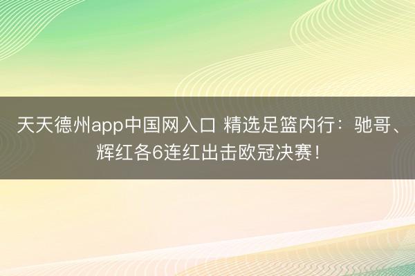 天天德州app中国网入口 精选足篮内行：驰哥、辉红各6连红出击欧冠决赛！