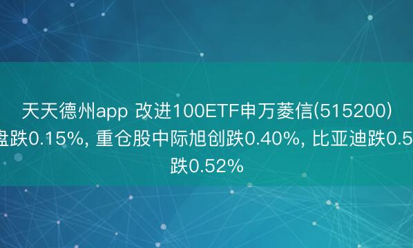 天天德州app 改进100ETF申万菱信(515200)开盘跌0.15%， 重仓股中际旭创跌0.40%， 比亚迪跌0.52%