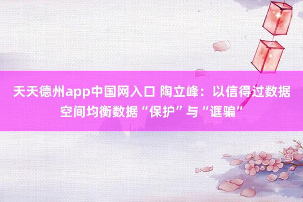 天天德州app中国网入口 陶立峰：以信得过数据空间均衡数据“保护”与“诓骗”